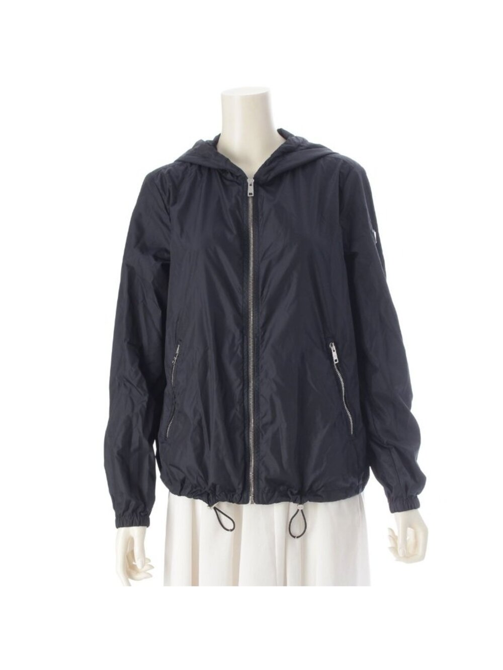 Prada Triangle Logo Zip Up Hoodie Nylon Jacket Navy 40